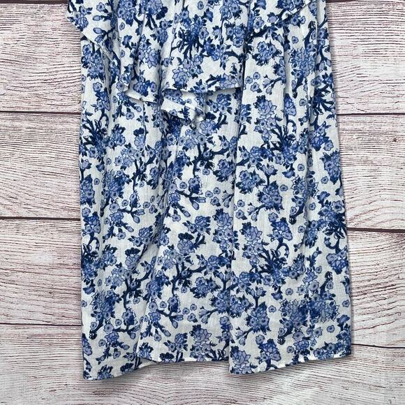Rebecca Taylor Aimee Off Shoulder Blue & White Cotton Floral Top Size 4 - Picture 10 of 11